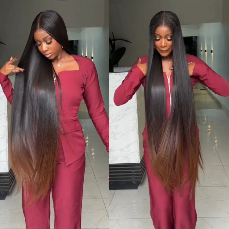 Straight Human Hair Ombre Brown Color Wig Pre Cut Glueless HD Lace Wig - Rafarada