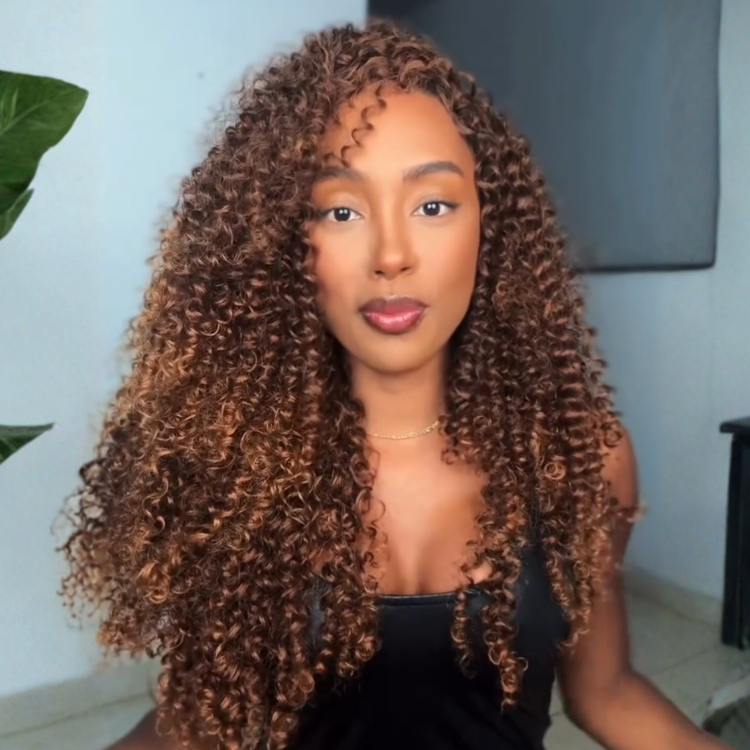 Mixed Golden Brown Kinky Curly Lace Wig Honey Brown 13x4 Lace Frontal Human Hair Wigs with Baby Hair - Rafarada