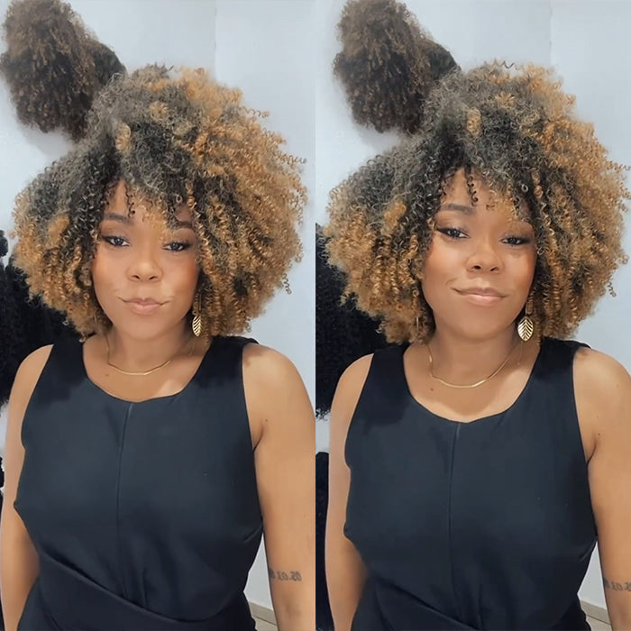 Ombre Blonde Short Afro Curly Wig Voluminous Statement Mix Color Curly - Rafarada