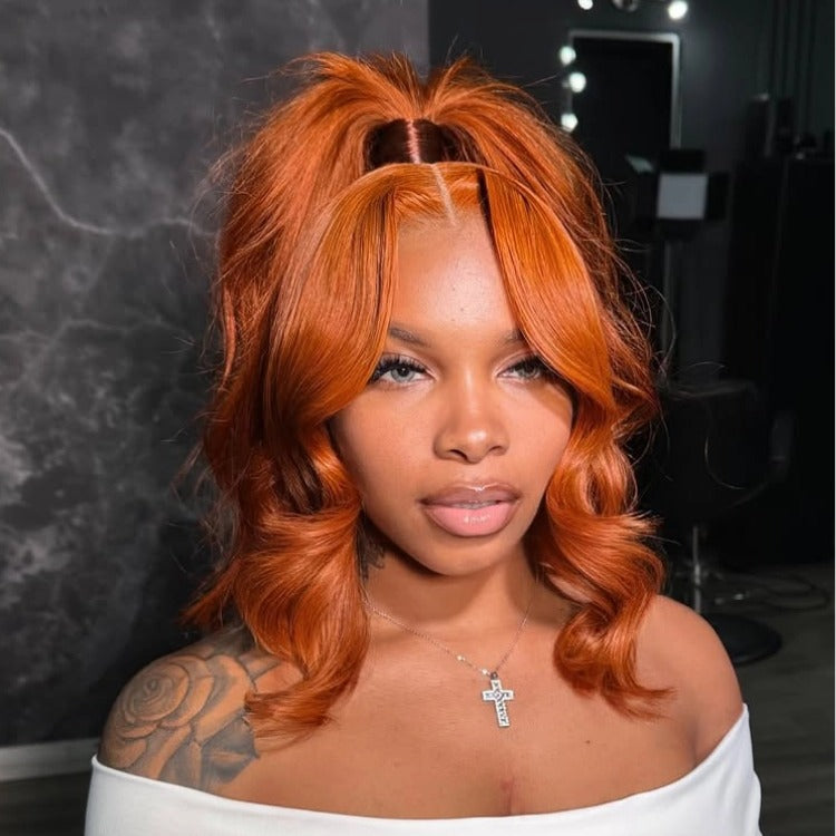 Orange Ginger Lace Front Wigs Human Hair Body Wave 13x4 HD Lace Frontal Wig  - Rafarada