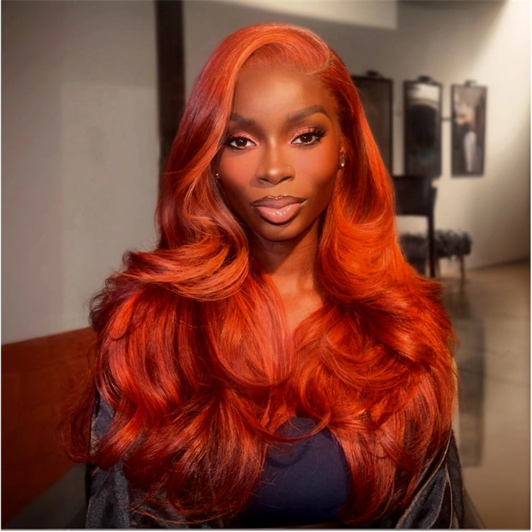 Human Hair Raw Body Wave Orange Color Wig HD Lace Front Wig - Rafarada