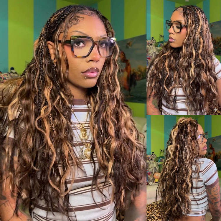 Piano Color 4/27/30 Highlight Deep Wave Bulk Human Hair – Brown Blonde Curly Braiding Extensions- Rafarada