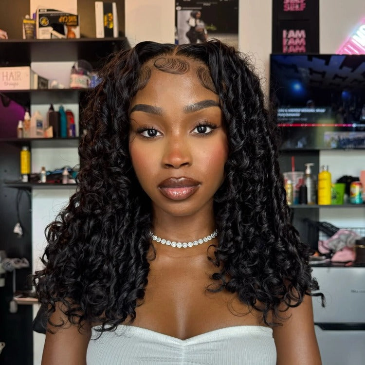 Lace Front Wig Pixie Curly Hair Natural Human Hair Wigs Glueless Lace for Beginner- Rafarada