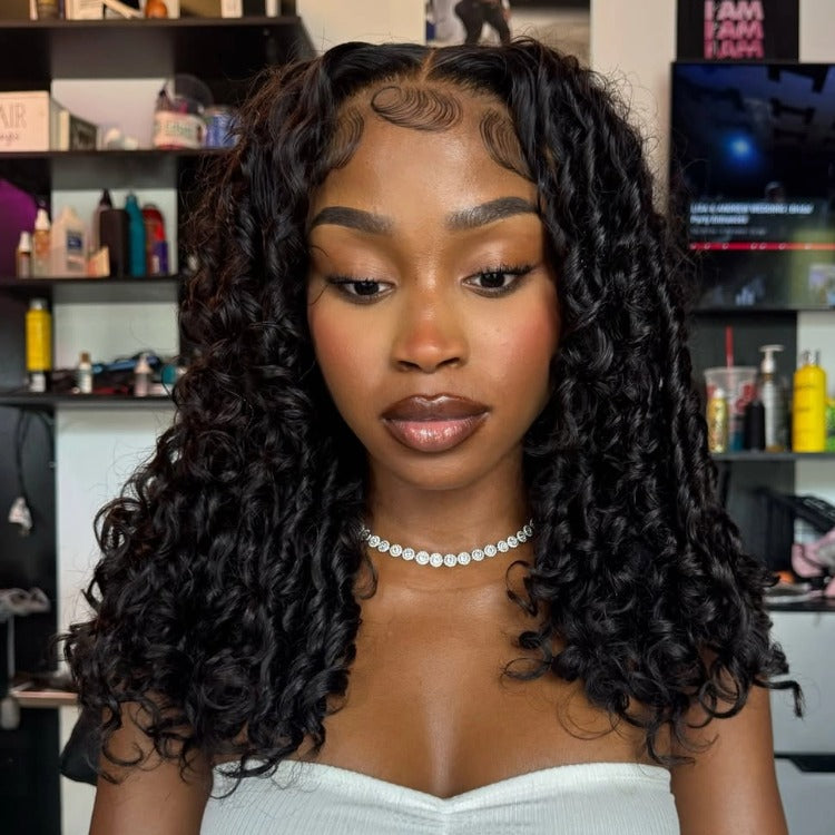 Lace Front Wig Pixie Curly Hair Natural Human Hair Wigs Glueless Lace for Beginner- Rafarada