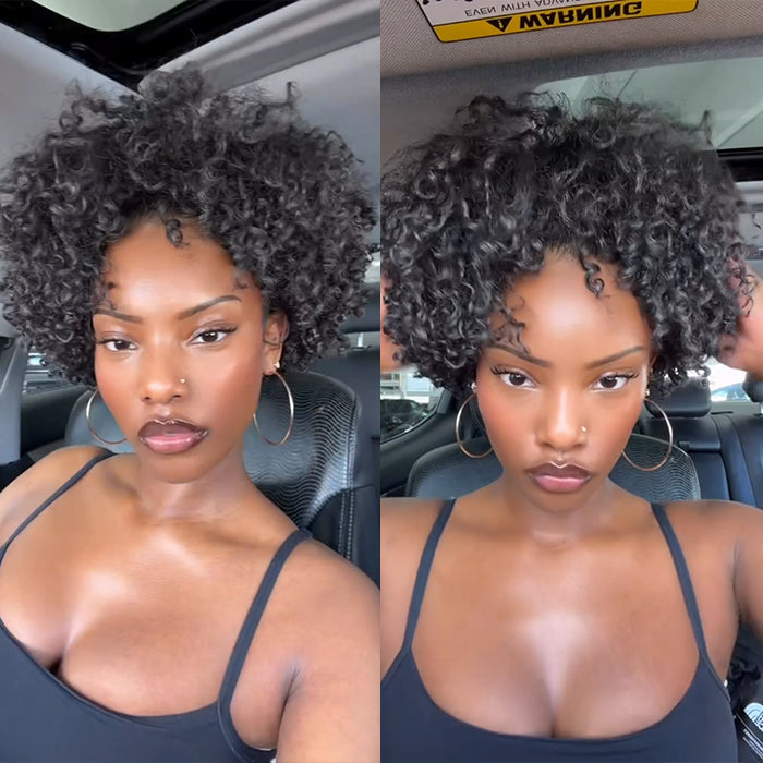 Breathable Full Lace Pixie Cut Curly Bob Ready to Wear Summer Jerry Curly Wig - Rafarada
