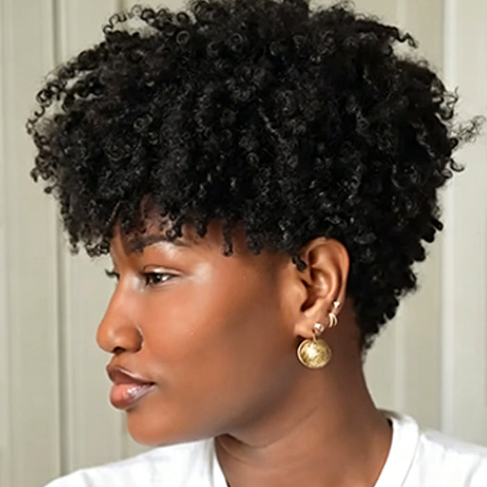Short Spiral Curls Human Hair Wigs Natural Black Color Glueless Lace Front & Machine Kinky Curly Human Hair Wig - Rafarada