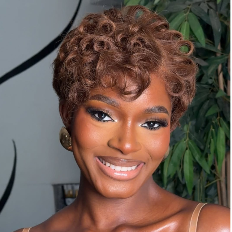 Luxury Short Pixie Curly Brown Wig Available in Full Lace Natural Chestnut Brown Short Curly Wig- Rafarada