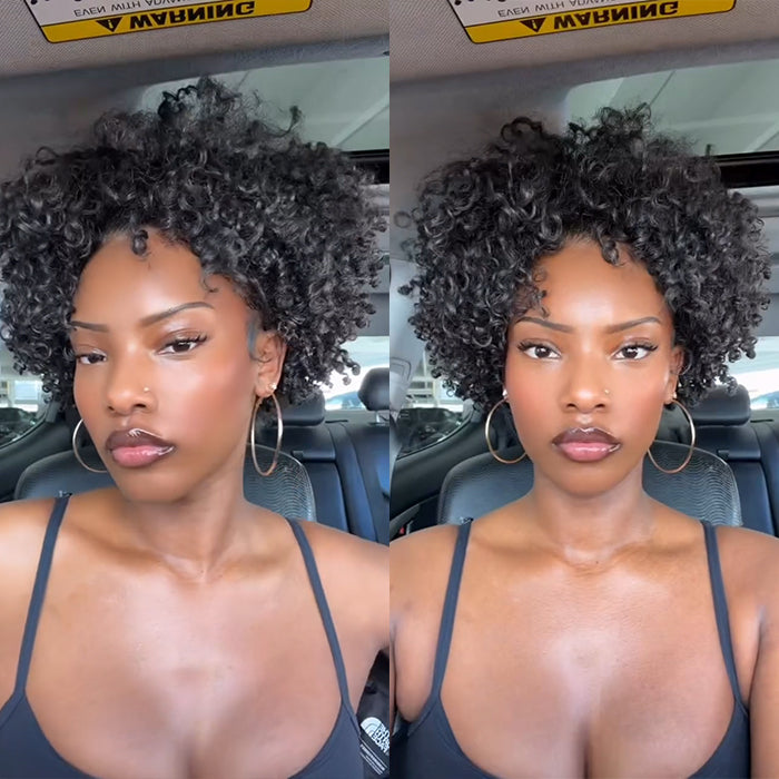 Breathable Full Lace Pixie Cut Curly Bob Ready to Wear Summer Jerry Curly Wig - Rafarada