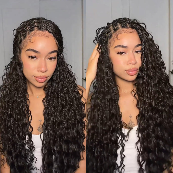 Pre-Braiding Water Wave Knotless Box Braided Wig 13x6 HD Lace Wig 100% Human Hair Wig Looae Wave Human Hair Wig- Rafarada