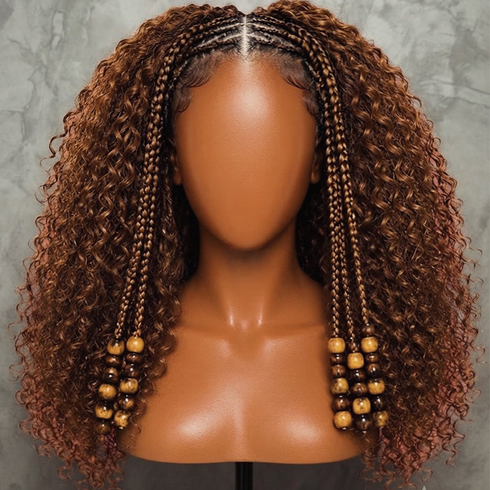 Chocolate Brown Color Pre-Braiding Kinky Curly 13x6 Lace Front Wig Voluminous Wear and Go Wig - Rafarada
