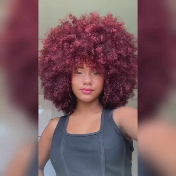 Marshmallow Volume Glueless Afro Kinky Curly Human Hair Burgundy Color
