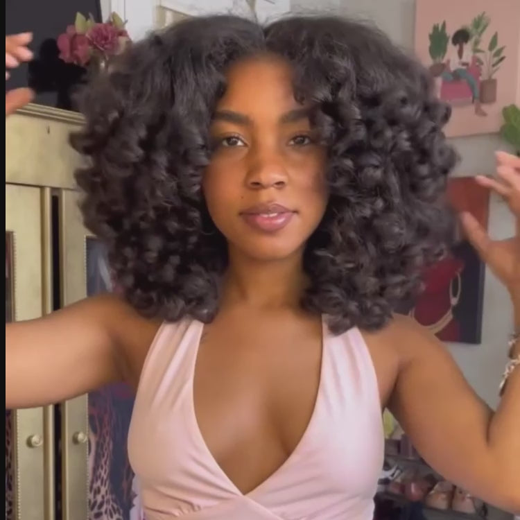 Bouncy Curls Voluminous Glueless Lace Front Human Hair Wig Natural Col