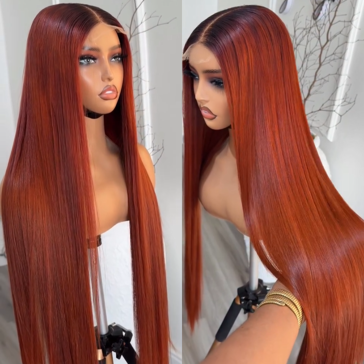 Copper Red Straight Wig 13x4 HD Lace Front | Ombre Color Wig Human Hair Wig - Rafarada