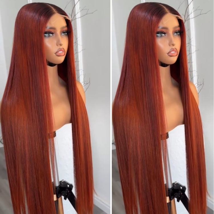 Copper Red Straight Wig 13x4 HD Lace Front | Ombre Color Wig Human Hair Wig - Rafarada