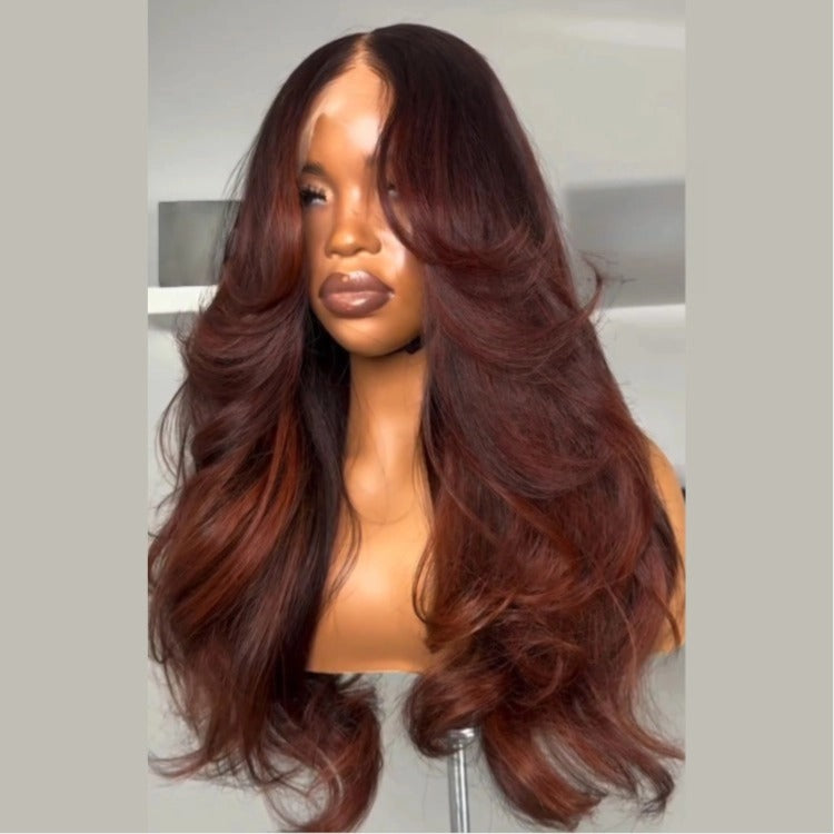 Highlight Red Brown Layer Body Wave Wig Pre Cut Glueless HD Lace Wig - Rafarada