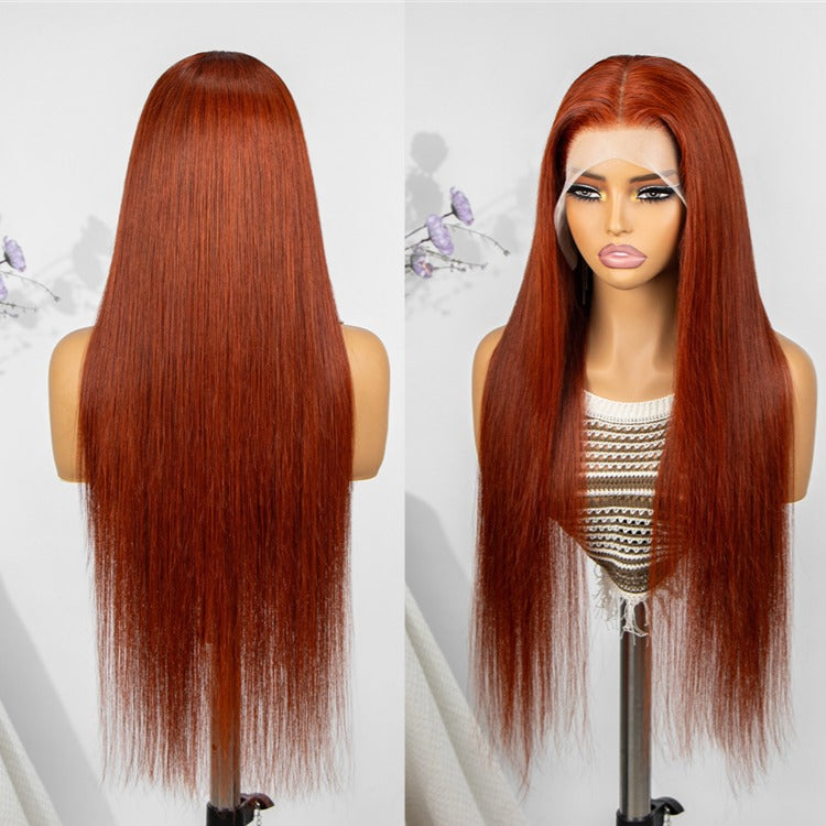 Red Brown Straight Hair Lace Front Wig Pre-Plucked 100% Human Hair - Rafarada