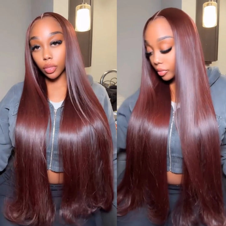 Reddish Brown Glueless Wig Pre- cut for Beginners Straight Hair HD Lace Human Hair Wigs- Rafarada