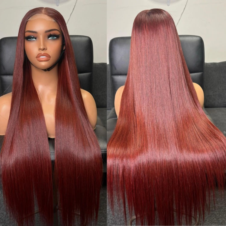 Reddish Color Straight 100% Human Hair Wigs HD Transparent Lace Wig - Rafarada