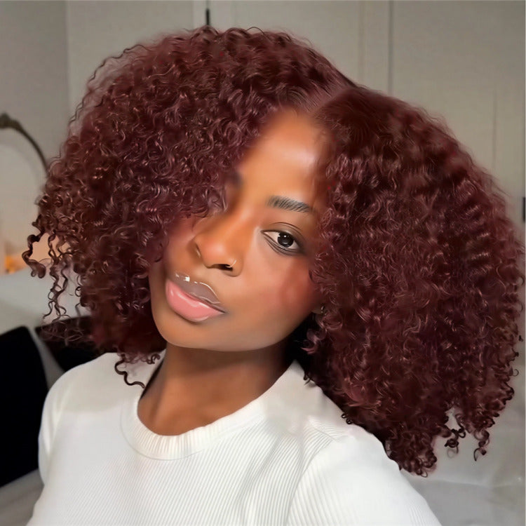Bob Afro Curly 100% Human Hair Wigs Reddish Brown Color Glueless Lace Wig Pre-Plucked Hairline For Woman - Rafarada