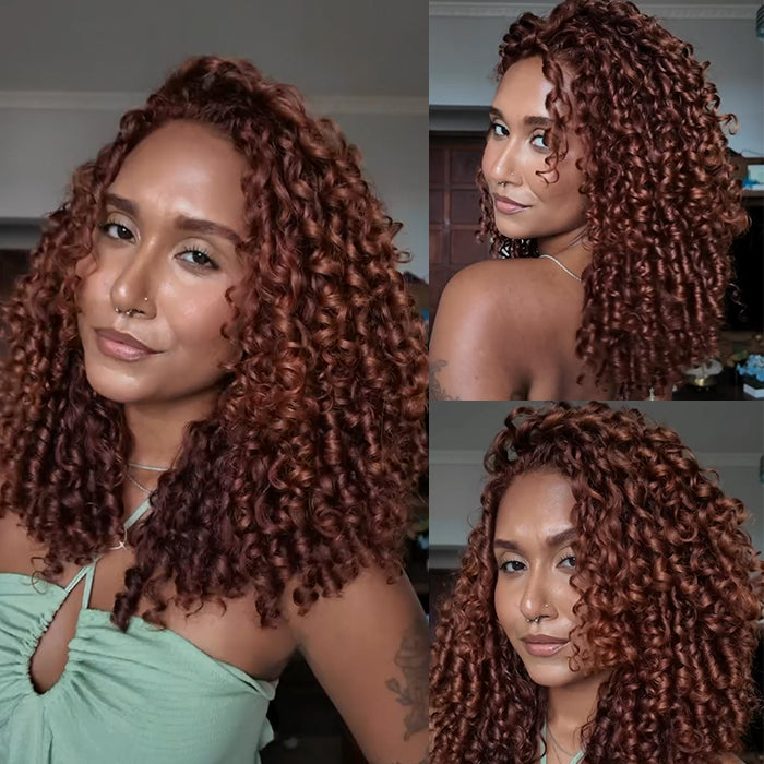 Reddish Brown Color Spiral Curls Glueless Human Hair Wig 13x4 Lace Frontal Wigs For Women High Density - Rafarada