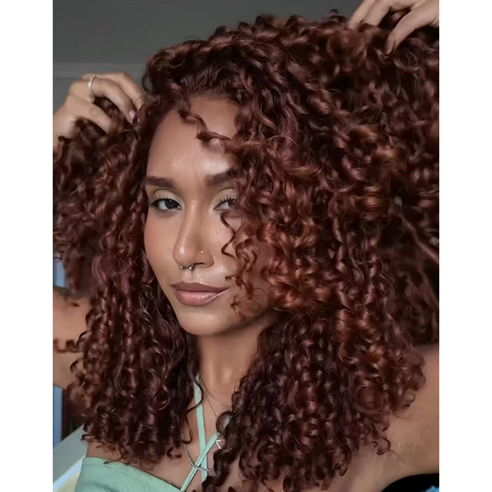 Reddish Brown Color Spiral Curls Glueless Human Hair Wig 13x4 Lace Frontal Wigs For Women High Density - Rafarada