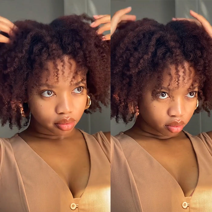 Reddish Brown Color Soft Afro Kinky Curly Bob Wig Natural Volume & Defined Curls Beginner Friendly Wig- Rafarada