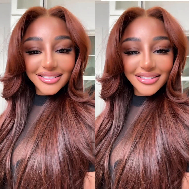 Caramel Reddish Brown Body Wave Layered Haircut Human Hair Wigs - Rafarada