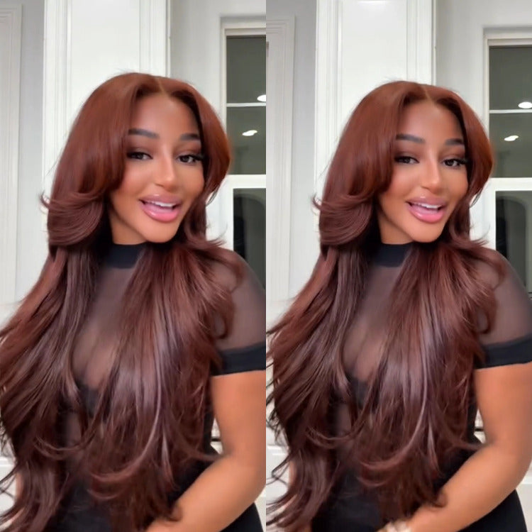 Caramel Reddish Brown Body Wave Layered Haircut Human Hair Wigs - Rafarada