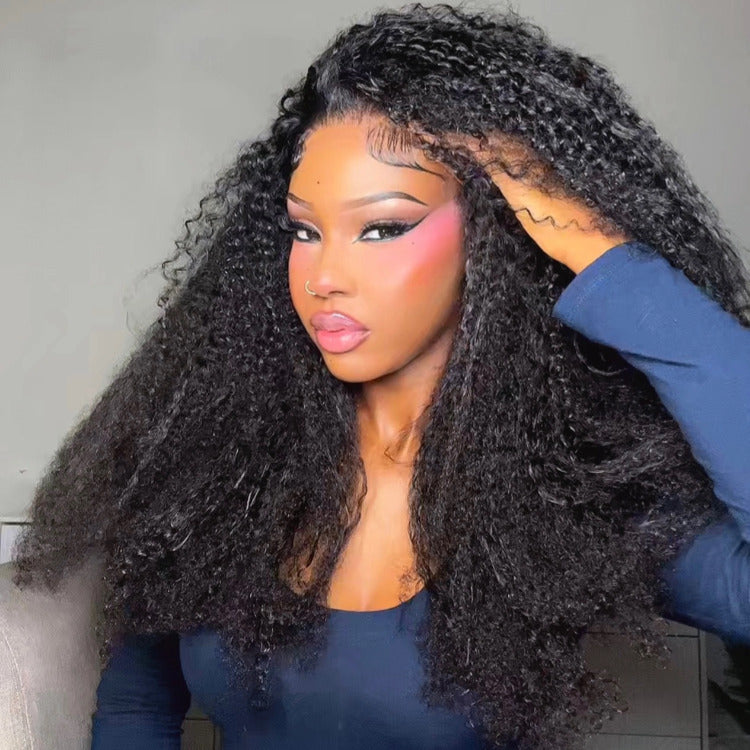 Multi Texture Kinky Straight With Afro Curly Wig HD Lace Frontal Thick Curly Hair Glueless Wigs- Rafarada
