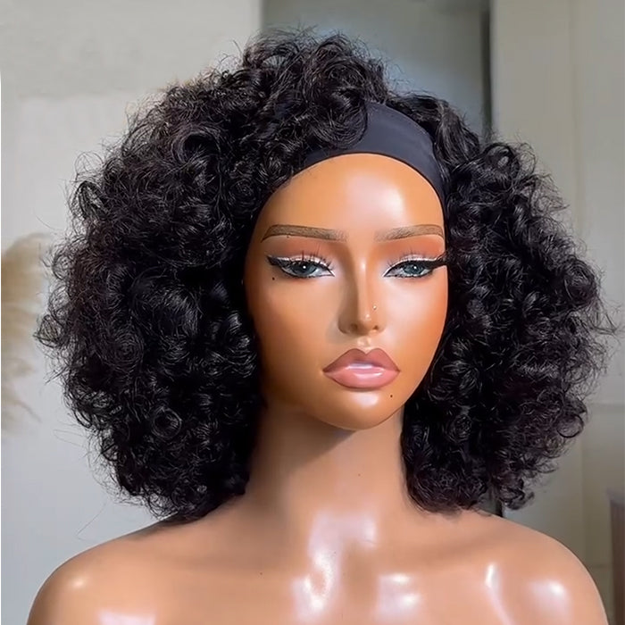 Bouncy Curly Human Hair Headband Wig No Gel No Glue Human Hair Glueless Wig- Rafarada