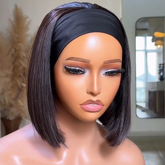 Straight Human Hair Wig Headband Wig With Head Band No Glue Wig Beginner-Friendly- Rafarada