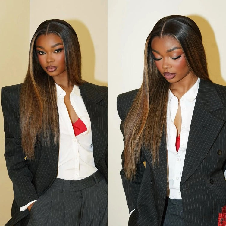 Black and Blonde Skunk Hair High Density 13x4 Lace Front Straight Human Hair wig- Rafarada