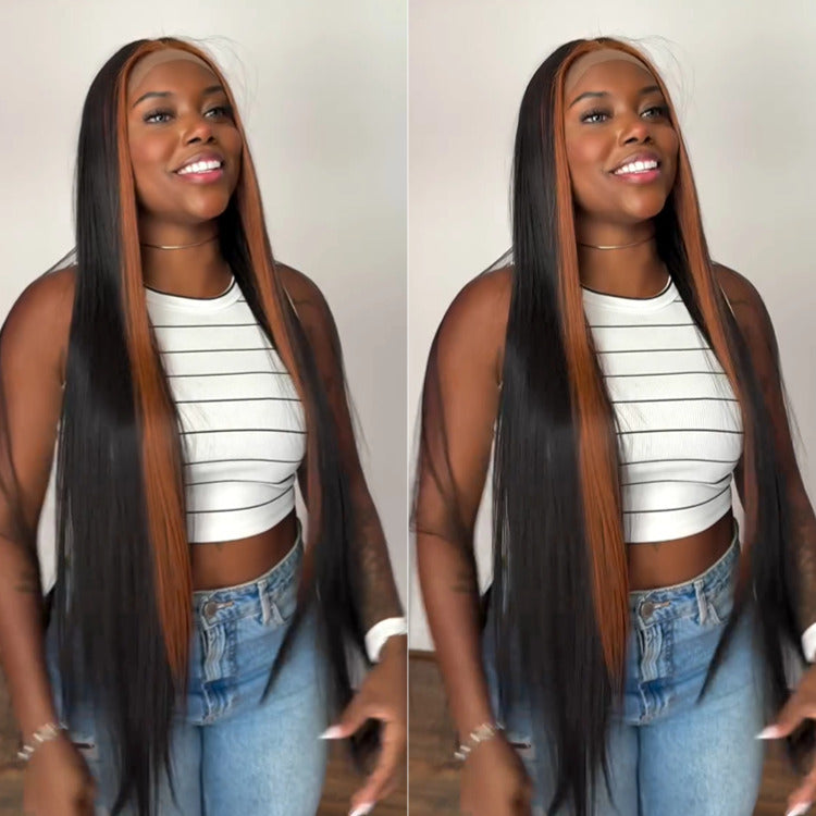 Skunk Stripe Black Wig With Highlight Color Straight Human Hair Wigs - Rafarada