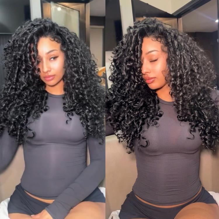Bouncy Spiral Curly Lace Wig Pre-plucked Natural Black Defined Curls Human Hair Wigs - Rafarada