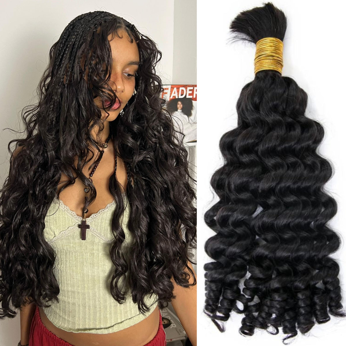 Spiral Curly Human Bulk Hair Extensions For Braiding & Boho Braids - Rafarada