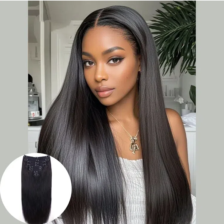 Silky Straight Clip-In Hair Extensions Seamless Clip-In 100% Human Hair- Rafarada