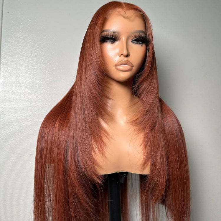 Ginger Layered Butterfly Hair Cut Straight HD Lace Closure Human Hair Wigs- Rafarada