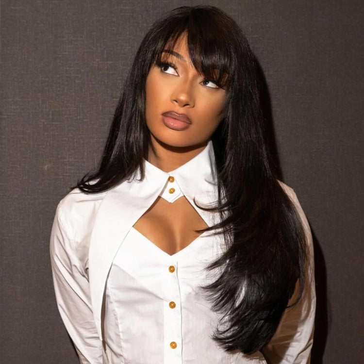Skin Base Wig Straight Human Hair With Bangs Full Mechanism Human Hair Wig - Rafarada