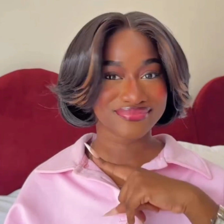 Skunk Stripe Hair Bob Straight Human Hair Wig Glueless Wig - Rafarada