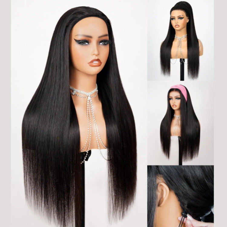 Straight Wig 3-In-1 Half Wig 200% Density Glueless Flexi-Fit Drawstring Wig - Rafarada