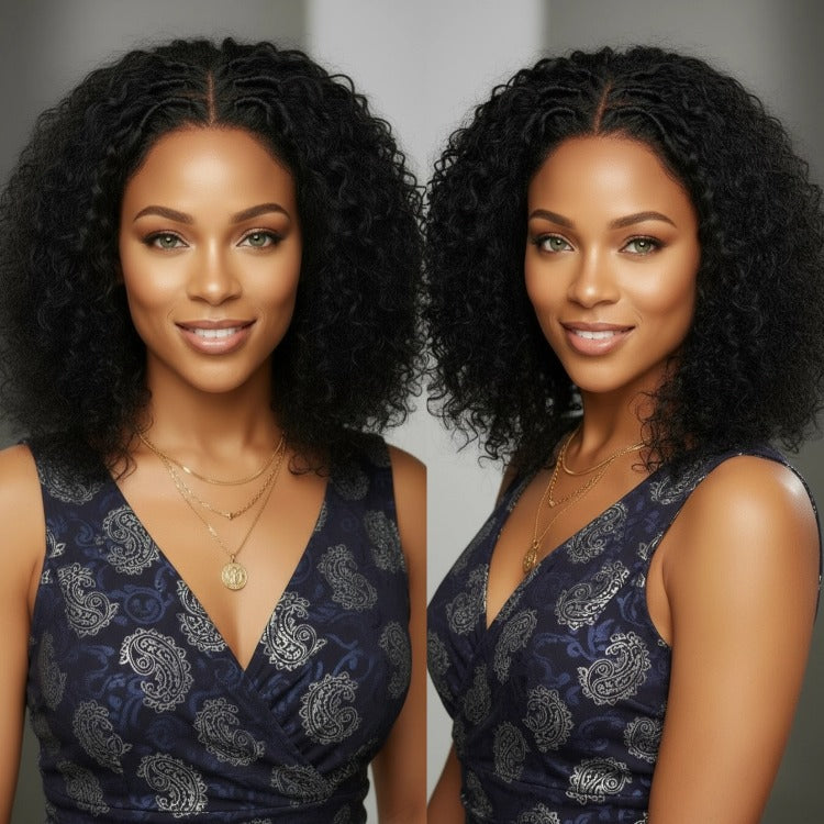 Twist Braided Top Water Wave Human Hair Lace Wig Middle Part Natural Afro Texture - Rafarada