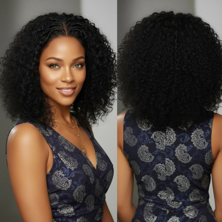 Twist Braided Top Water Wave Human Hair Lace Wig Middle Part Natural Afro Texture - Rafarada