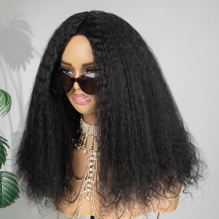 Full And Thick Kinky Straight Curls Wave Wig V Part Wig Glueless Human Hair Wigs - Rafarada