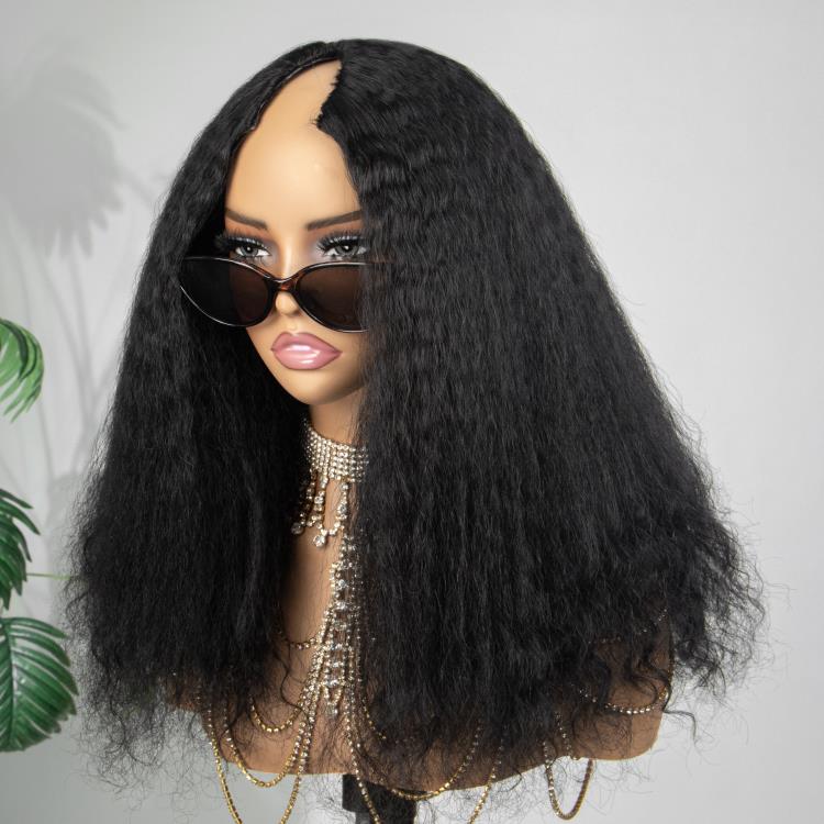 Full And Thick Kinky Straight Curls Wave Wig V Part Wig Glueless Human Hair Wigs - Rafarada