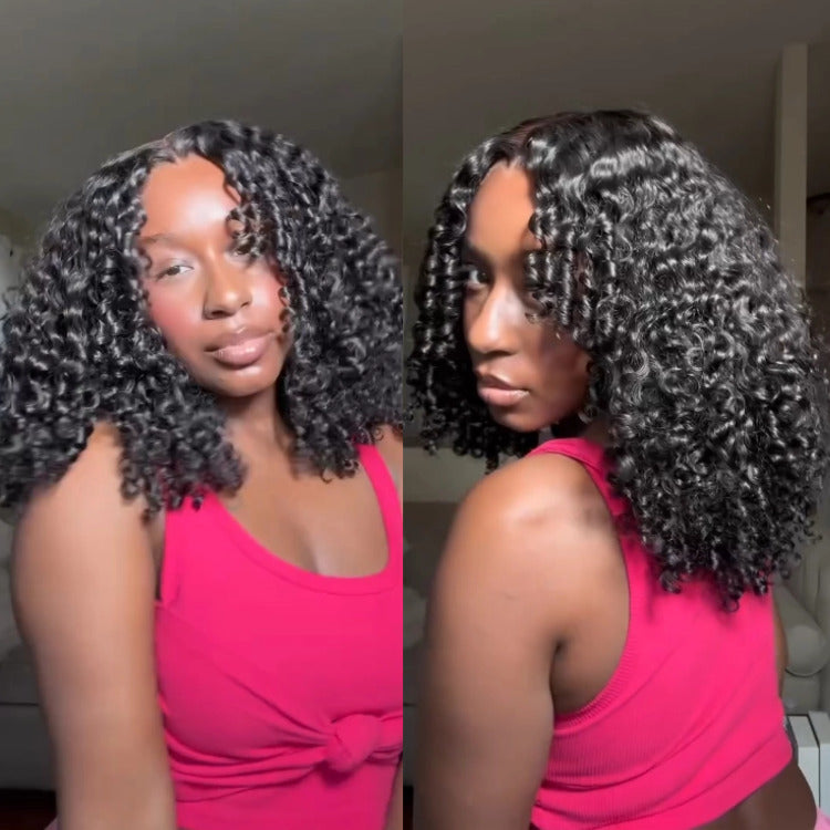 Natural Black Color Water Wave With Spiral Curly Lace Wig Pre-plucked Glueless Human Hair Wigs - Rafarada