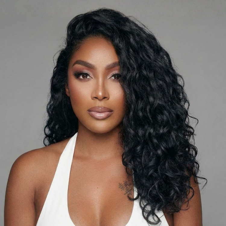 Water Wave Clip in Human Hair Extensions Natural Black #1B Clip-ins for Long Wavy 100% Human Hair Extensions - Rafarada