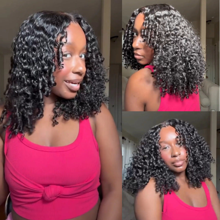 Natural Black Color Water Wave With Spiral Curly Lace Wig Pre-plucked Glueless Human Hair Wigs - Rafarada