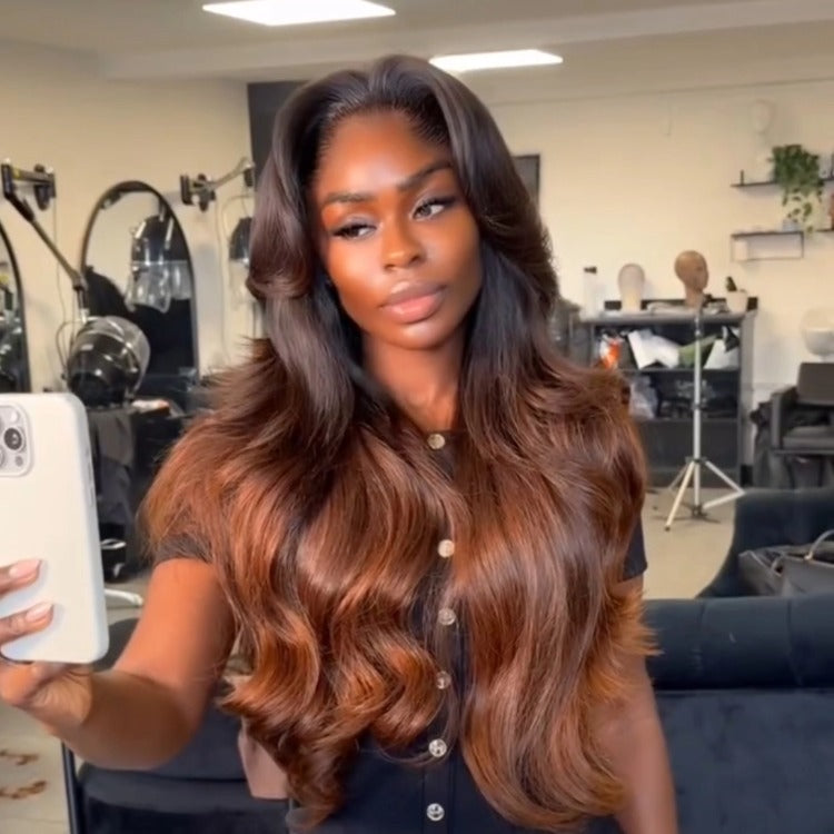 Ombre Black to Honey Blonde Body Wave Lace Front Wig 100% Human Hair Natural Hairline - Rafarada