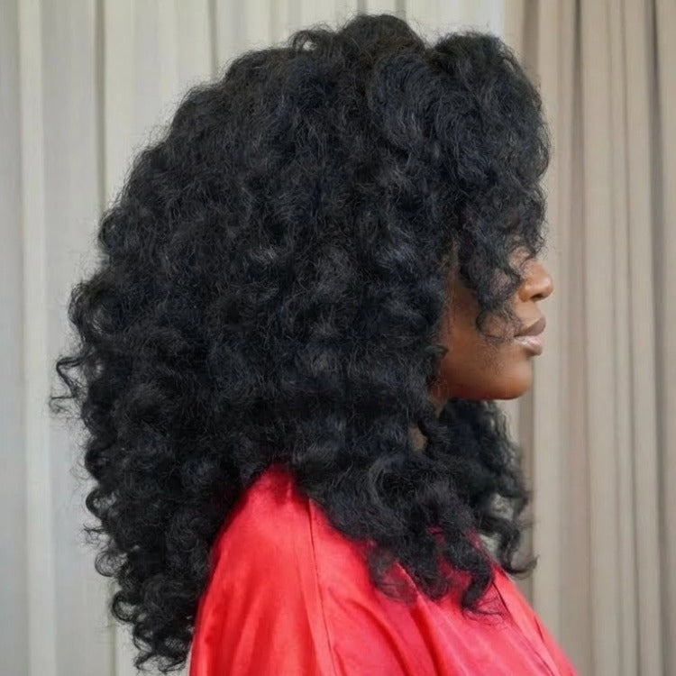 Kinky Straight Bouncy Curl Lace Front Wig Natural Human Hair Glueless Wigs - Rafarada