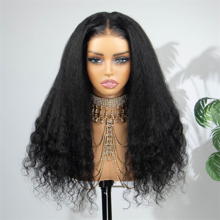Yaki Straight Bouncy Curls Wig HD Transparent Lace Human Hair Wig Natural Hair For Woman - Rafarada